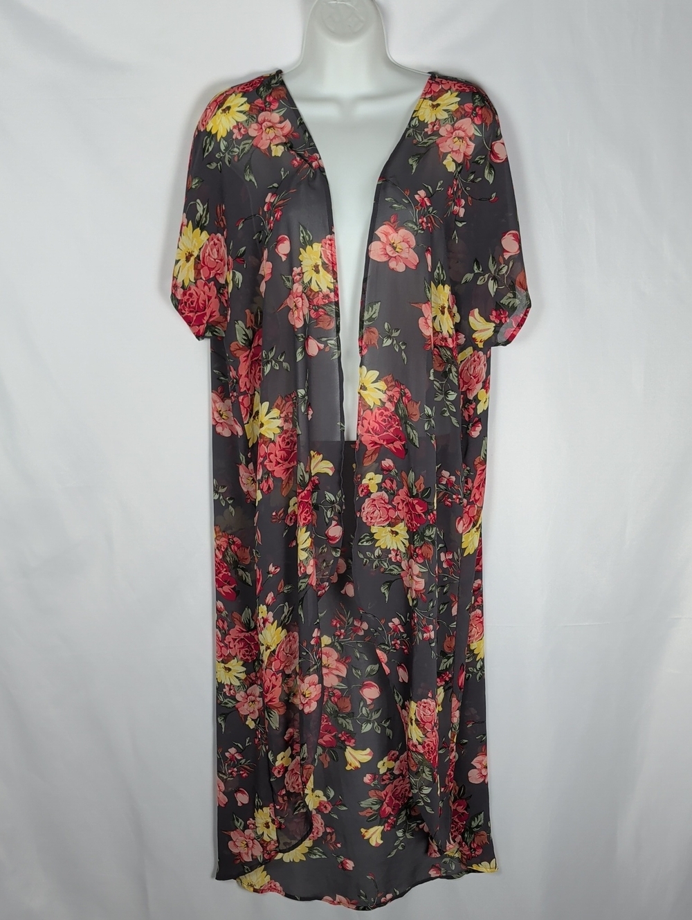 Torrid Floral Chiffon Sheer Maxi Kimono Duster Open Front Cover Up M/L